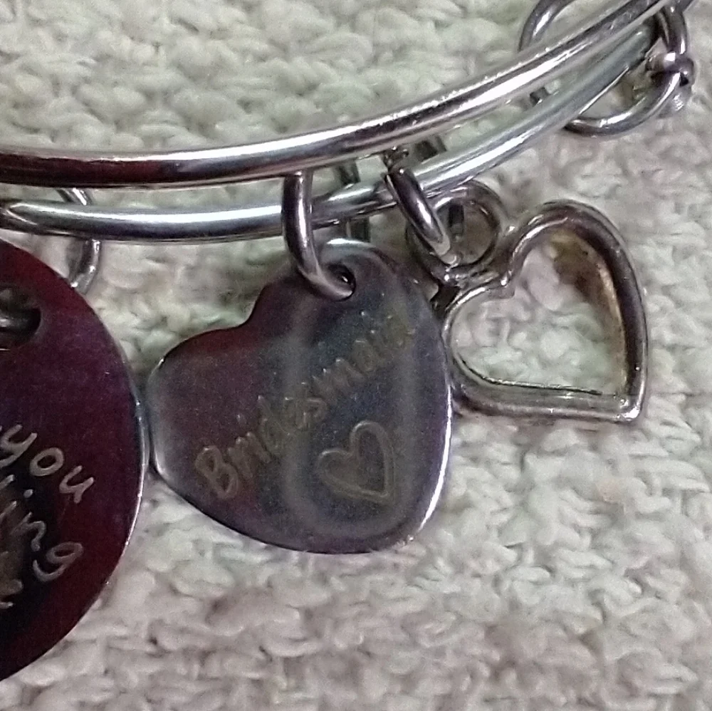 Silvertone bridesmaid charm bracelet adjustable